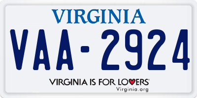 VA license plate VAA2924