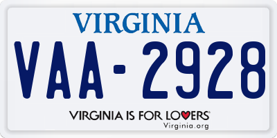 VA license plate VAA2928