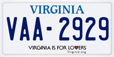 VA license plate VAA2929