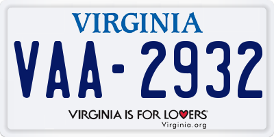 VA license plate VAA2932