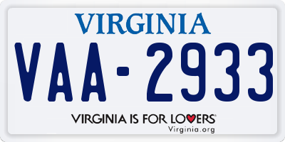 VA license plate VAA2933