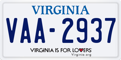 VA license plate VAA2937