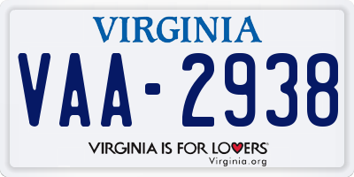 VA license plate VAA2938