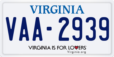 VA license plate VAA2939