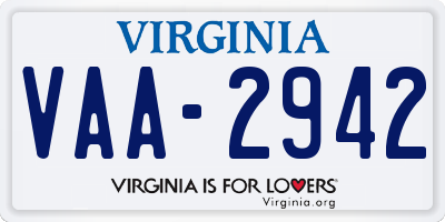 VA license plate VAA2942