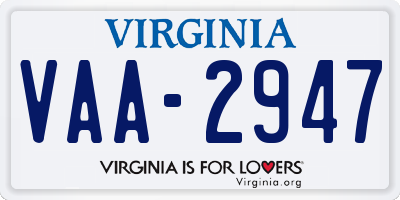 VA license plate VAA2947