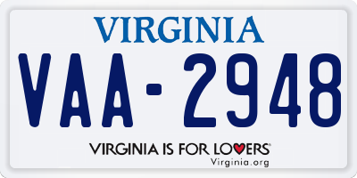 VA license plate VAA2948