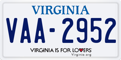 VA license plate VAA2952
