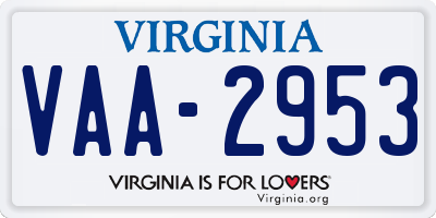 VA license plate VAA2953