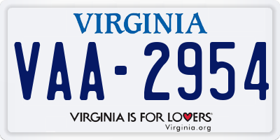 VA license plate VAA2954