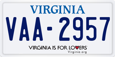 VA license plate VAA2957