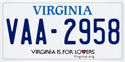 VA license plate VAA2958