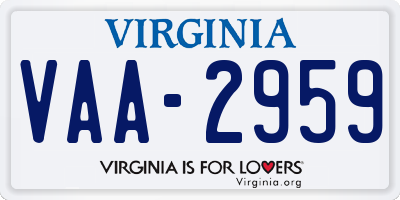 VA license plate VAA2959