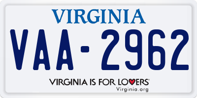 VA license plate VAA2962