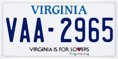 VA license plate VAA2965