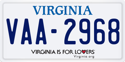 VA license plate VAA2968