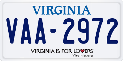 VA license plate VAA2972