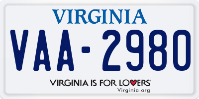 VA license plate VAA2980