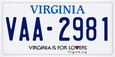 VA license plate VAA2981