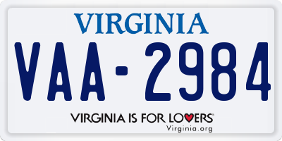 VA license plate VAA2984