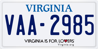 VA license plate VAA2985