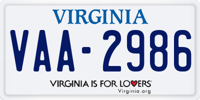 VA license plate VAA2986