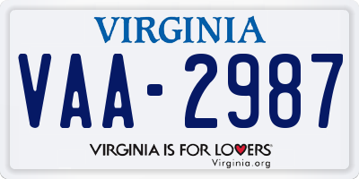 VA license plate VAA2987