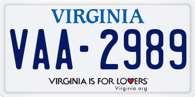 VA license plate VAA2989