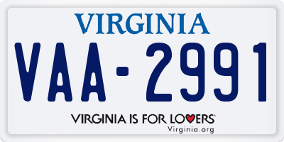 VA license plate VAA2991