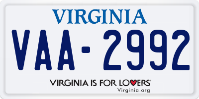 VA license plate VAA2992