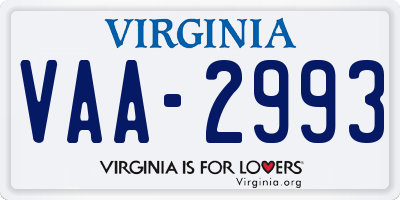 VA license plate VAA2993