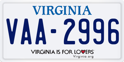 VA license plate VAA2996