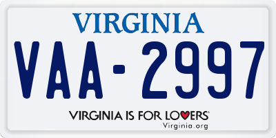 VA license plate VAA2997