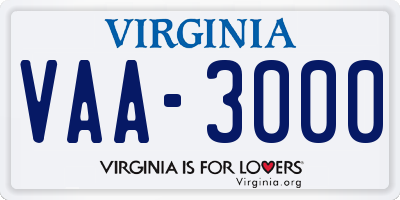 VA license plate VAA3000