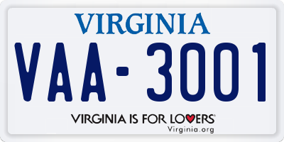 VA license plate VAA3001