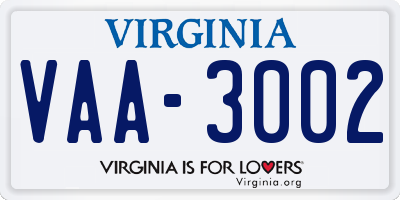 VA license plate VAA3002