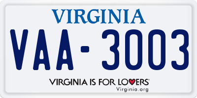 VA license plate VAA3003