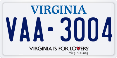 VA license plate VAA3004