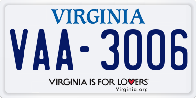 VA license plate VAA3006