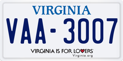 VA license plate VAA3007