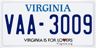 VA license plate VAA3009