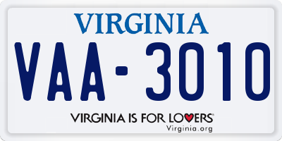 VA license plate VAA3010