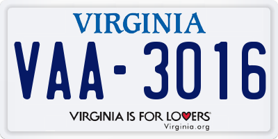 VA license plate VAA3016