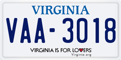 VA license plate VAA3018