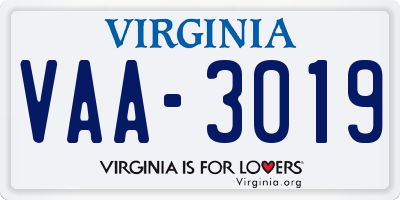 VA license plate VAA3019