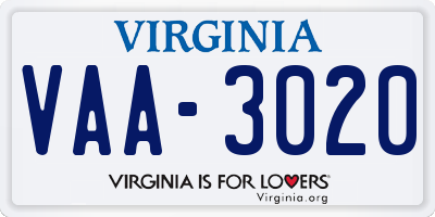 VA license plate VAA3020