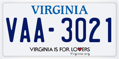 VA license plate VAA3021