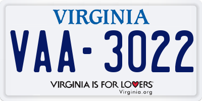 VA license plate VAA3022