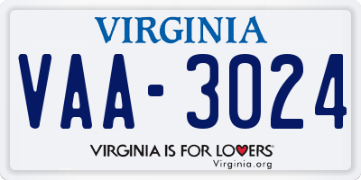 VA license plate VAA3024