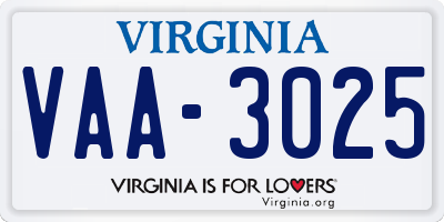 VA license plate VAA3025